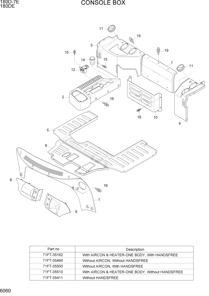 Схема запчастей Hyundai 180DE - PAGE 6060 CONSOLE BOX СТРУКТУРА