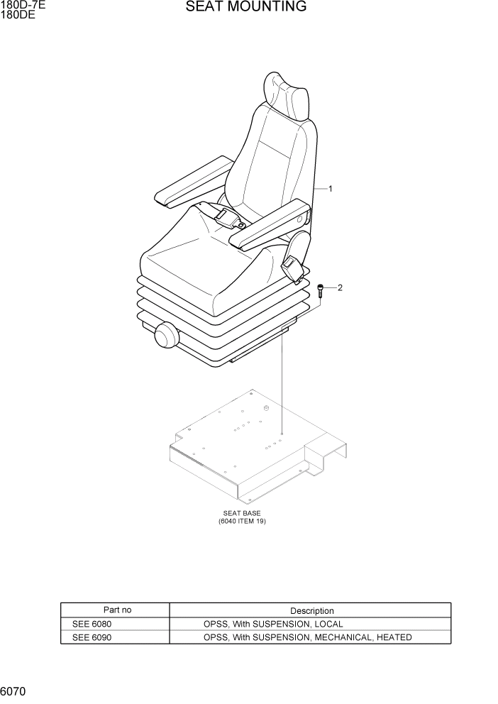 Схема запчастей Hyundai 180DE - PAGE 6070 SEAT MOUNTING СТРУКТУРА