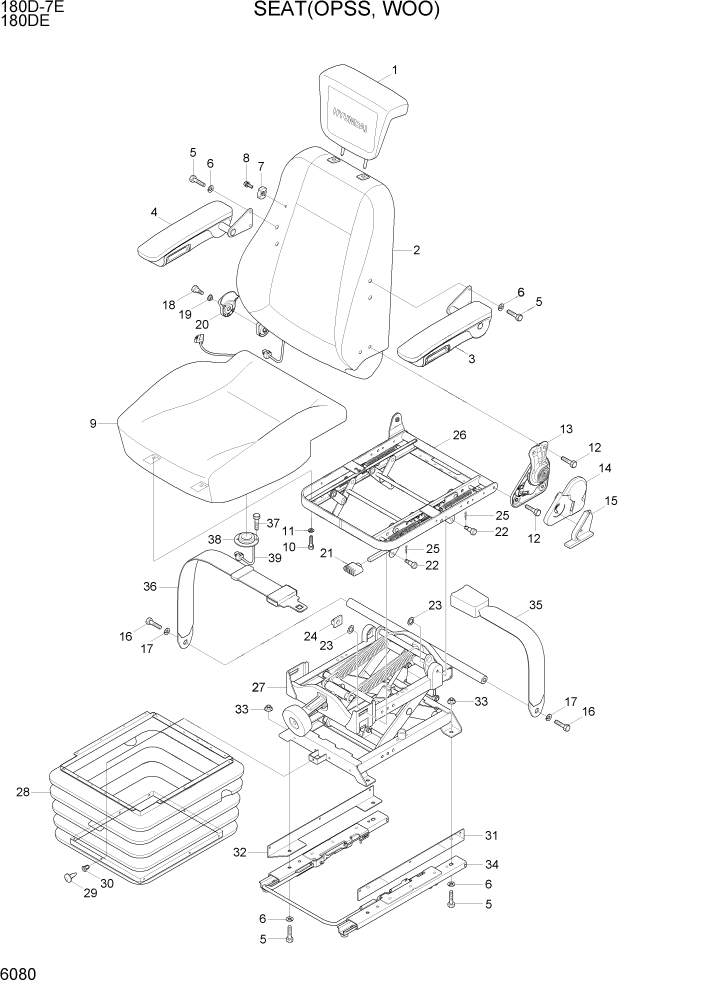 Схема запчастей Hyundai 180DE - PAGE 6080 SEAT(OPSS, WOO) СТРУКТУРА