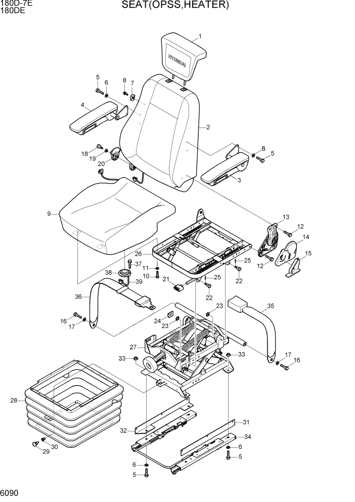 Схема запчастей Hyundai 180DE - PAGE 6090 SEAT(OPSS, HEATER) СТРУКТУРА