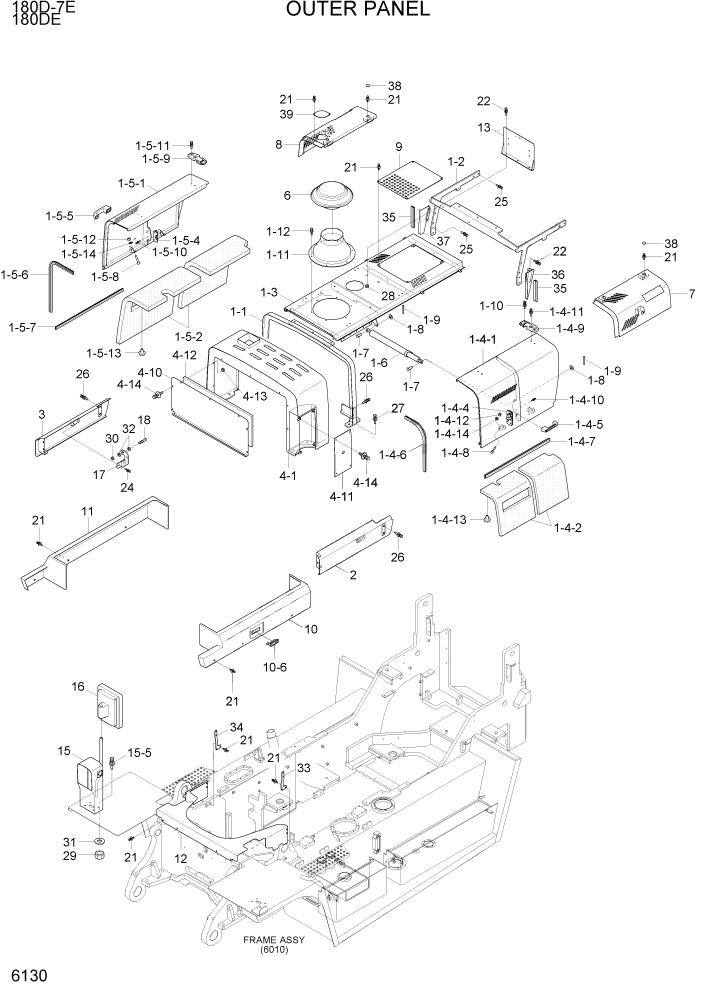 Схема запчастей Hyundai 180DE - PAGE 6130 OUTER PANEL СТРУКТУРА