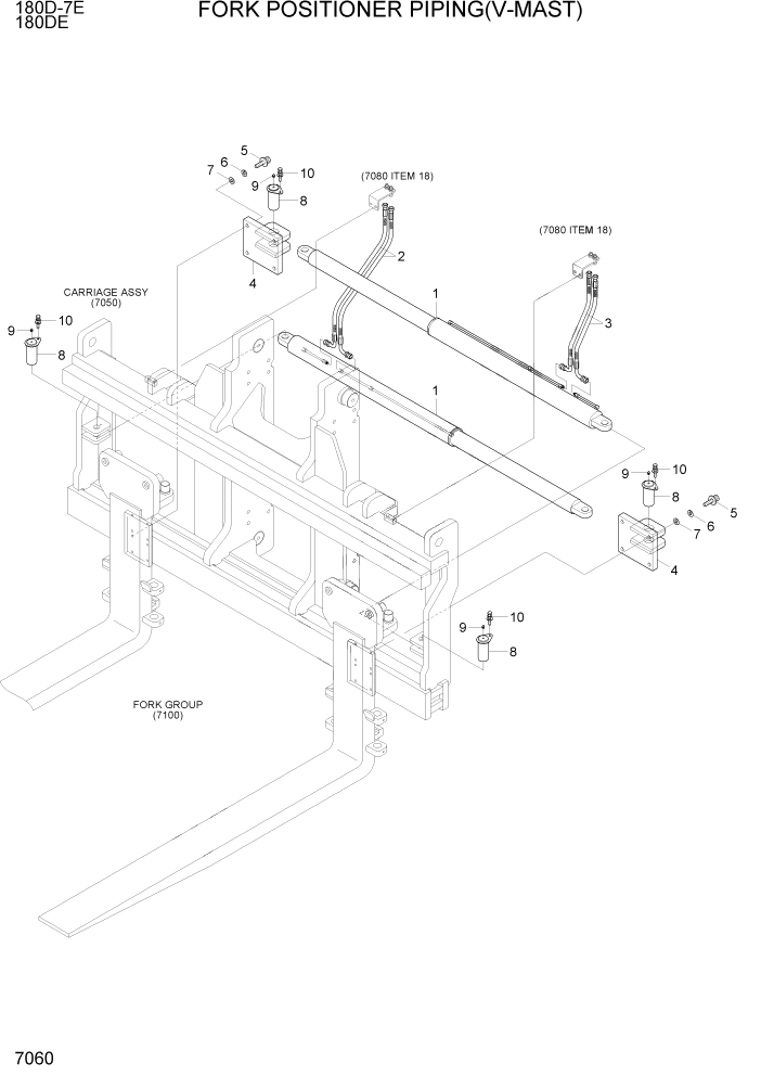 Схема запчастей Hyundai 180DE - PAGE 7060 FORK POSITIONER PIPING(V-MAST) РАБОЧЕЕ ОБОРУДОВАНИЕ