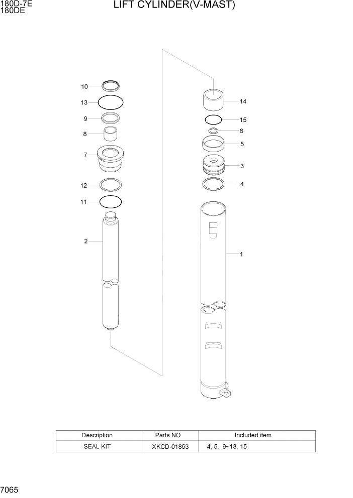 Схема запчастей Hyundai 180DE - PAGE 7065 LIFT CYLINDER(V-MAST) РАБОЧЕЕ ОБОРУДОВАНИЕ