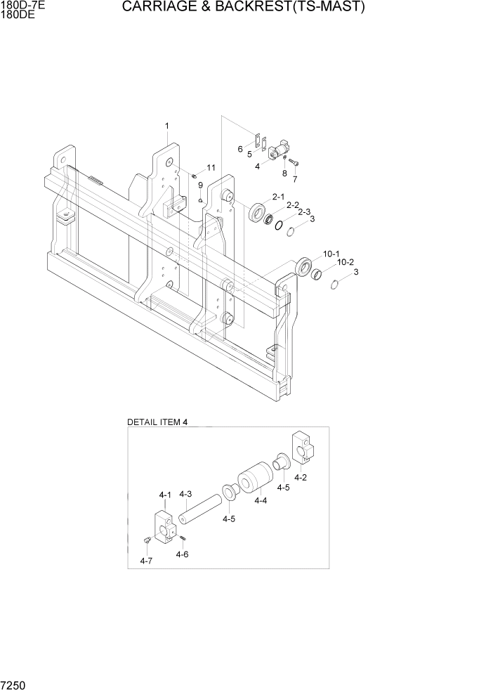 Схема запчастей Hyundai 180DE - PAGE 7250 CARRIAGE & BACKREST(TS-MAST) РАБОЧЕЕ ОБОРУДОВАНИЕ