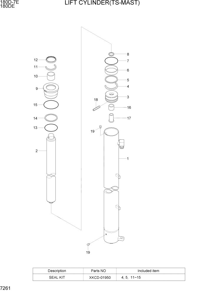 Схема запчастей Hyundai 180DE - PAGE 7261 LIFT CYLINDER(TS-MAST) РАБОЧЕЕ ОБОРУДОВАНИЕ