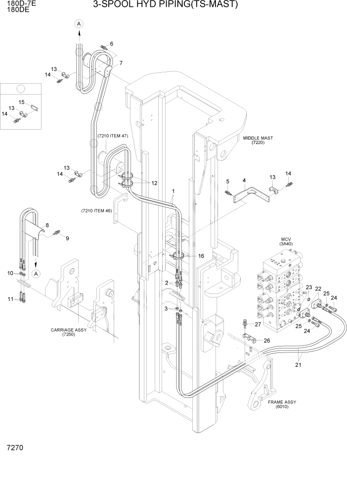 Схема запчастей Hyundai 180DE - PAGE 7270 3-SPOOL HYD PIPING(TS-MAST) РАБОЧЕЕ ОБОРУДОВАНИЕ