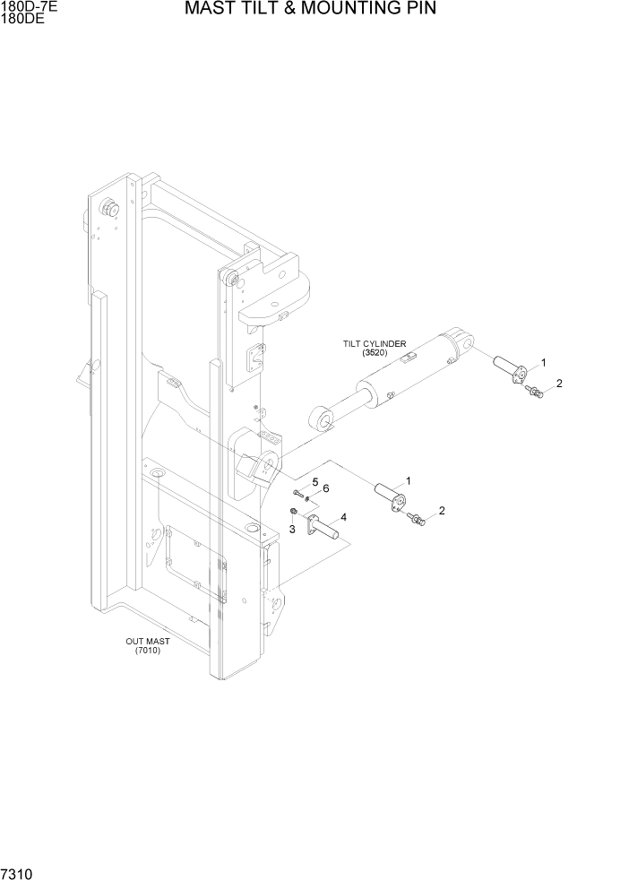 Схема запчастей Hyundai 180DE - PAGE 7310 MAST TILT & MOUNTING PIN РАБОЧЕЕ ОБОРУДОВАНИЕ