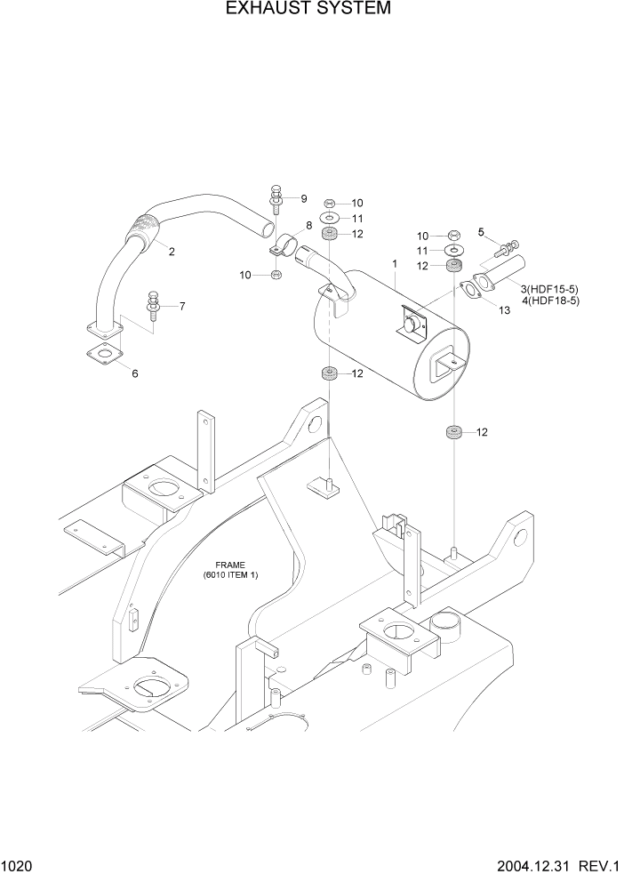 Схема запчастей Hyundai HDF15/HDF18-5 - PAGE 1020 EXHAUST SYSTEM СИСТЕМА ДВИГАТЕЛЯ