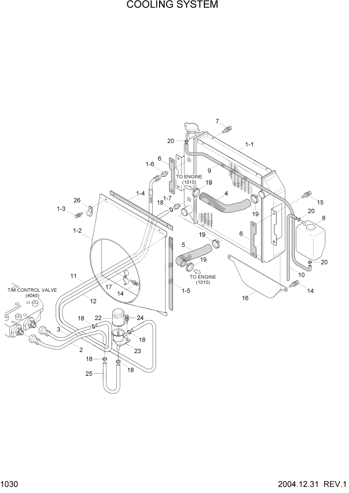 Схема запчастей Hyundai HDF15/HDF18-5 - PAGE 1030 COOLING SYSTEM СИСТЕМА ДВИГАТЕЛЯ