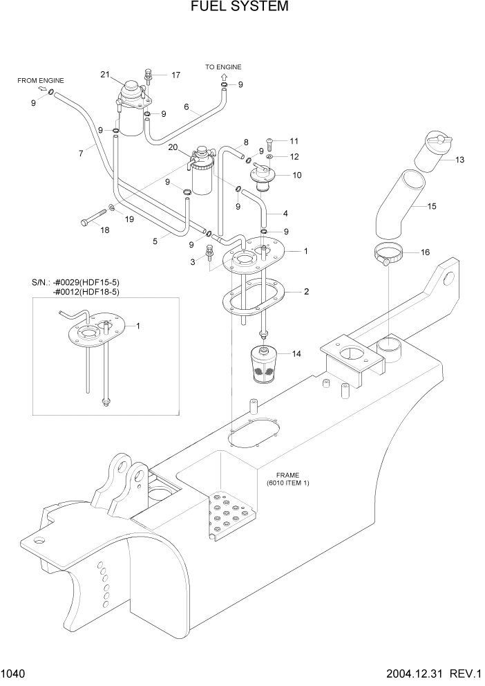 Схема запчастей Hyundai HDF15/HDF18-5 - PAGE 1040 FUEL SYSTEM СИСТЕМА ДВИГАТЕЛЯ