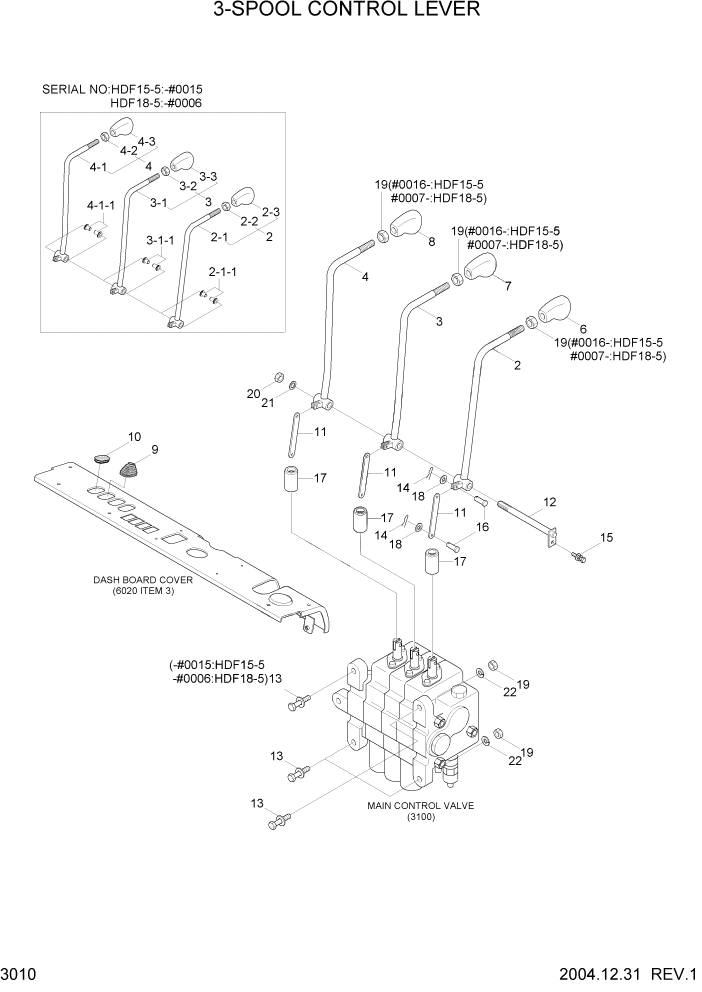 Схема запчастей Hyundai HDF15/HDF18-5 - PAGE 3010 3-SPOOL CONTROL LEVER(OPTION) ГИДРАВЛИЧЕСКАЯ СИСТЕМА