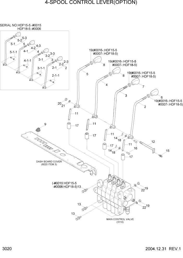 Схема запчастей Hyundai HDF15/HDF18-5 - PAGE 3020 4-SPOOL CONTROL LEVER(OPTION) ГИДРАВЛИЧЕСКАЯ СИСТЕМА