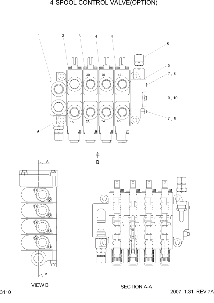 Схема запчастей Hyundai HDF15/HDF18-5 - PAGE 3110 4-SPOOL CONTROL VALVE(OPTION) ГИДРАВЛИЧЕСКАЯ СИСТЕМА