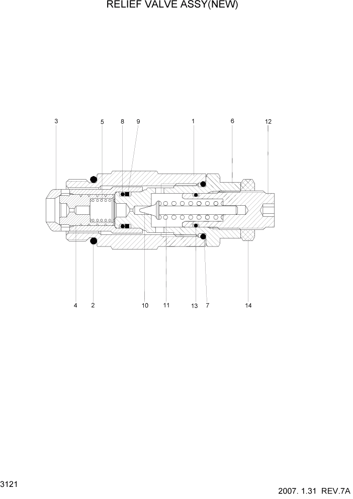 Схема запчастей Hyundai HDF15/HDF18-5 - PAGE 3121 RELIEF VALVE ASSY(NEW) ГИДРАВЛИЧЕСКАЯ СИСТЕМА