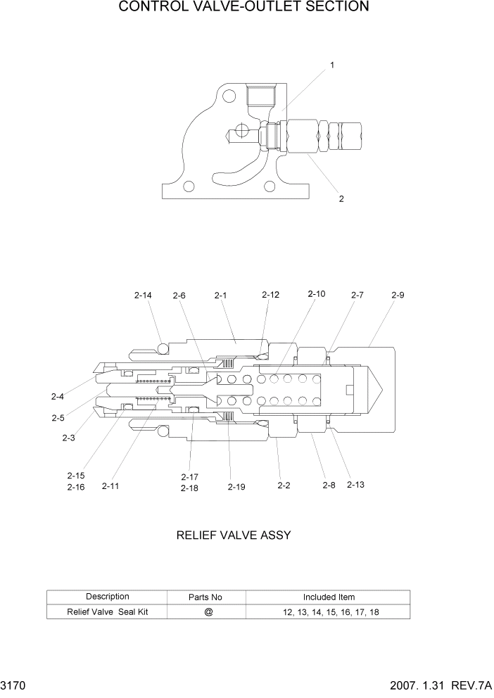 Схема запчастей Hyundai HDF15/HDF18-5 - PAGE 3170 CONTROL VALVE-OUTLET SECTION ГИДРАВЛИЧЕСКАЯ СИСТЕМА