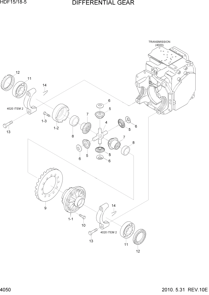 Схема запчастей Hyundai HDF15/HDF18-5 - PAGE 4050 DIFFERENTIAL GEAR СИЛОВАЯ СИСТЕМА