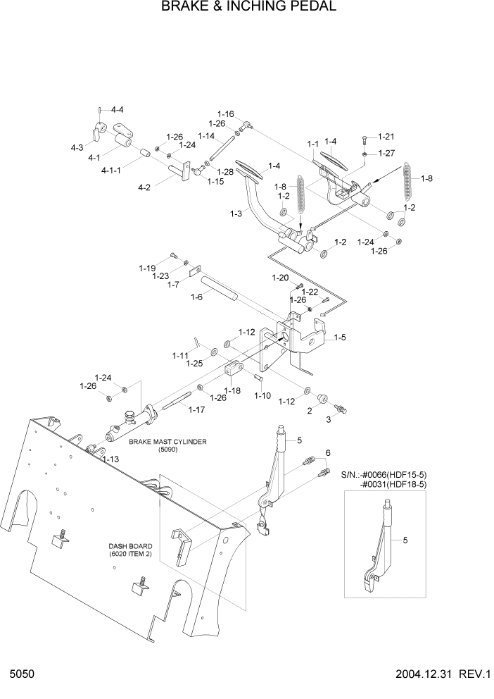 Схема запчастей Hyundai HDF15/HDF18-5 - PAGE 5050 BRAKE & INCHING PEDAL СИСТЕМА УПРАВЛЕНИЯ