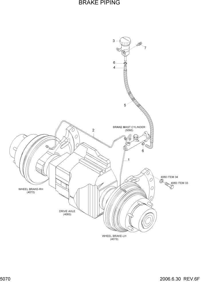 Схема запчастей Hyundai HDF15/HDF18-5 - PAGE 5070 BRAKE PIPING СИСТЕМА УПРАВЛЕНИЯ