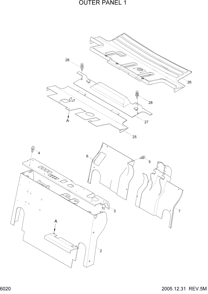 Схема запчастей Hyundai HDF15/HDF18-5 - PAGE 6020 OUTER PANEL 1 СТРУКТУРА