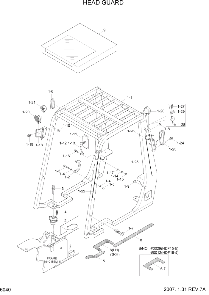 Схема запчастей Hyundai HDF15/HDF18-5 - PAGE 6040 HEAD GUARD СТРУКТУРА