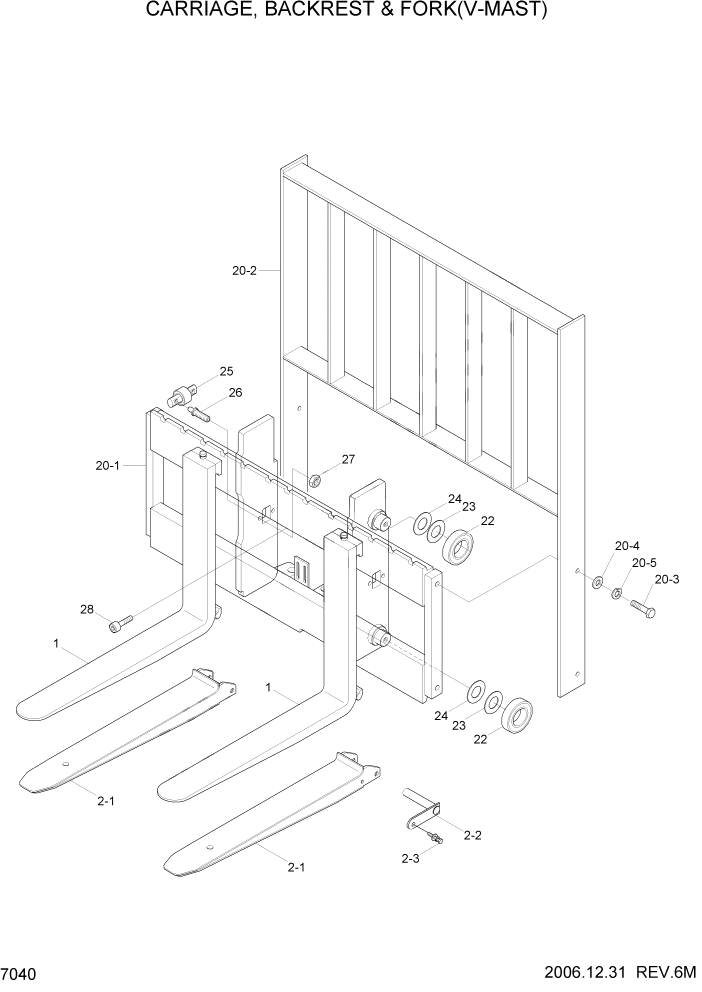 Схема запчастей Hyundai HDF15/HDF18-5 - PAGE 7040 CARRIAGE,BACKREST & FORK(V-MAST) РАБОЧЕЕ ОБОРУДОВАНИЕ