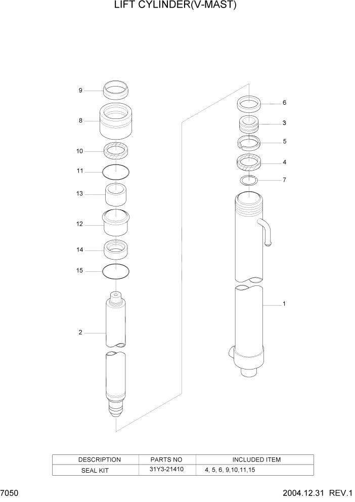 Схема запчастей Hyundai HDF15/HDF18-5 - PAGE 7050 LIFT CYLINDER(V-MAST) РАБОЧЕЕ ОБОРУДОВАНИЕ