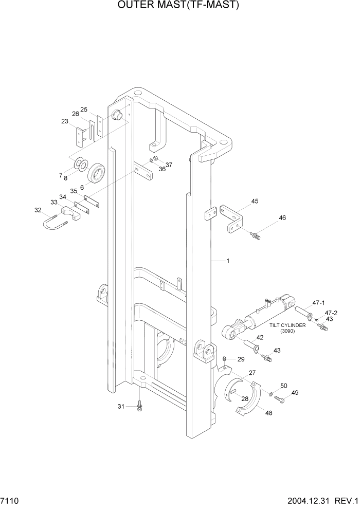 Схема запчастей Hyundai HDF15/HDF18-5 - PAGE 7110 OUTER MAST(TF-MAST) РАБОЧЕЕ ОБОРУДОВАНИЕ