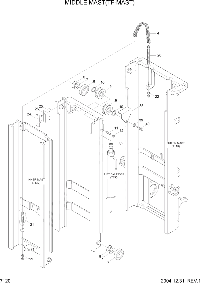 Схема запчастей Hyundai HDF15/HDF18-5 - PAGE 7120 MIDDLE MAST(TF-MAST) РАБОЧЕЕ ОБОРУДОВАНИЕ