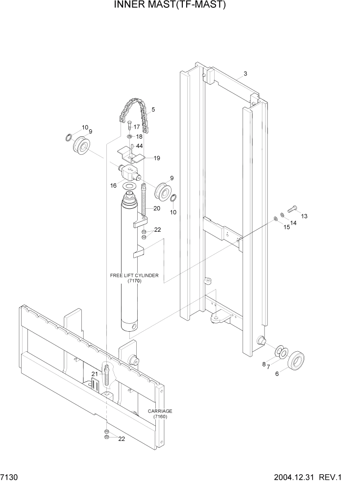 Схема запчастей Hyundai HDF15/HDF18-5 - PAGE 7130 INNER MAST(TF-MAST) РАБОЧЕЕ ОБОРУДОВАНИЕ