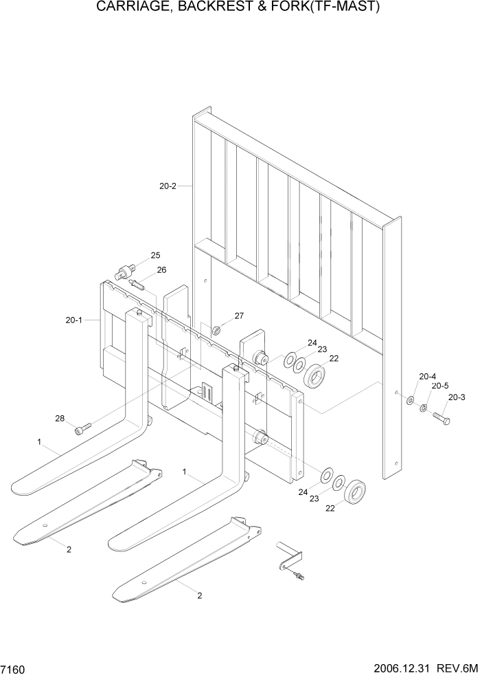 Схема запчастей Hyundai HDF15/HDF18-5 - PAGE 7160 CARRIAGE,BACKREST & FORK(TF-MAST) РАБОЧЕЕ ОБОРУДОВАНИЕ