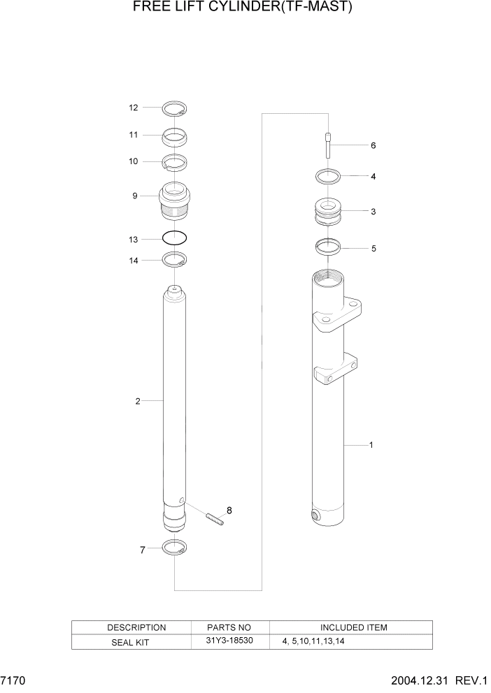 Схема запчастей Hyundai HDF15/HDF18-5 - PAGE 7170 FREE LIFT CYLINDER(TF-MAST) РАБОЧЕЕ ОБОРУДОВАНИЕ