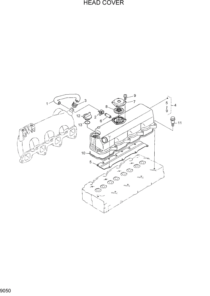 Схема запчастей Hyundai HDF15/HDF18-5 - PAGE 9050 HEAD COVER ДВИГАТЕЛЬ БАЗА