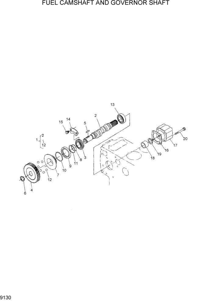 Схема запчастей Hyundai HDF15/HDF18-5 - PAGE 9130 FUEL CAMSHAFT AND GOVERNOR SHAFT ДВИГАТЕЛЬ БАЗА