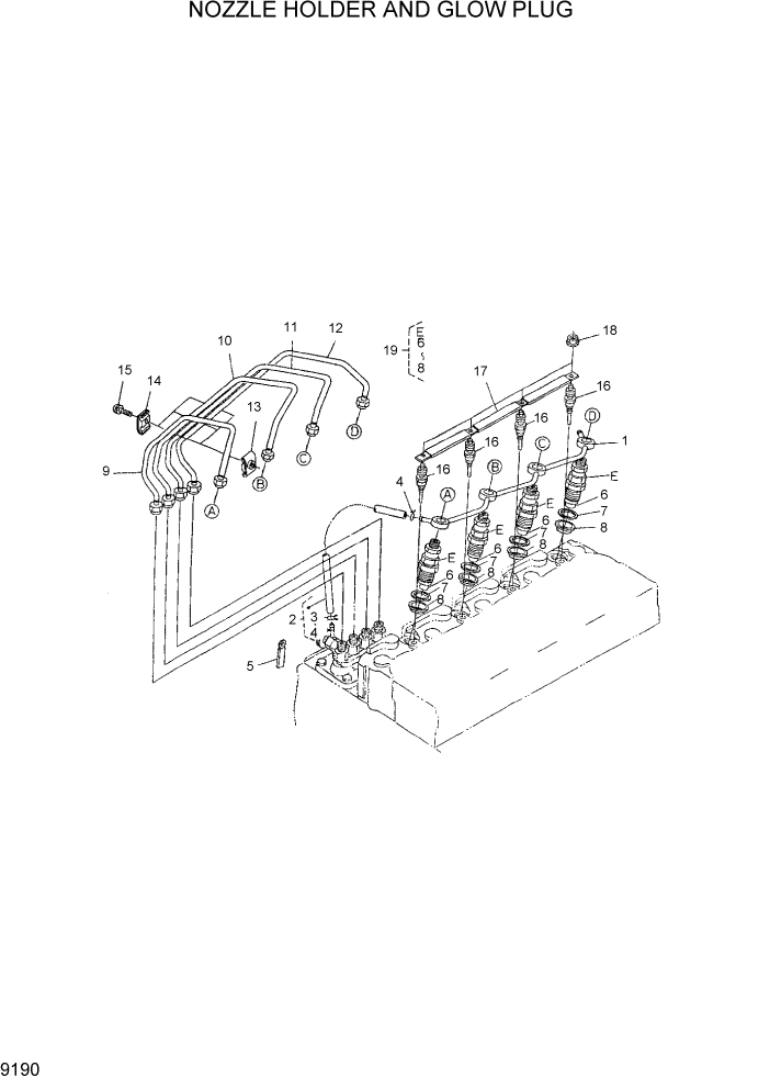 Схема запчастей Hyundai HDF15/HDF18-5 - PAGE 9190 NOZZLE HOLDER AND GLOW PLUG ДВИГАТЕЛЬ БАЗА