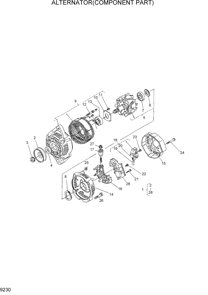 Схема запчастей Hyundai HDF15/HDF18-5 - PAGE 9230 ALTERNATOR(COMPONENT PART) ДВИГАТЕЛЬ БАЗА