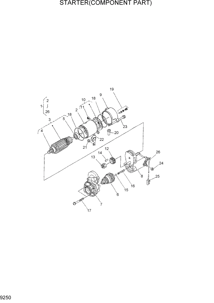 Схема запчастей Hyundai HDF15/HDF18-5 - PAGE 9250 STARTER(COMPONENT PART) ДВИГАТЕЛЬ БАЗА