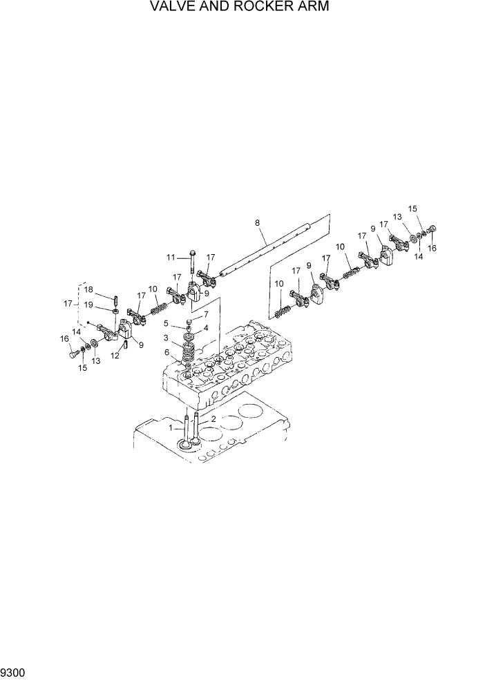 Схема запчастей Hyundai HDF15/HDF18-5 - PAGE 9300 VALVE AND ROCKER ARM ДВИГАТЕЛЬ БАЗА