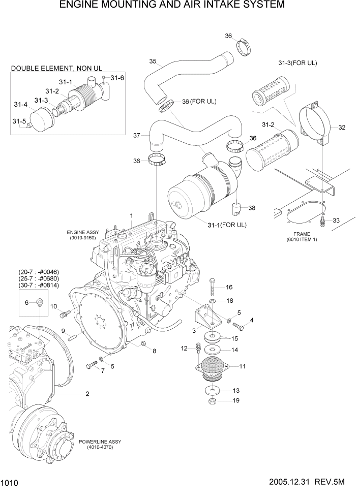 Схема запчастей Hyundai HDF20/HDF25/HDF30-5 - PAGE 1010 ENGINE MOUNTING AND AIR INTAKE SYSTEM СИСТЕМА ДВИГАТЕЛЯ