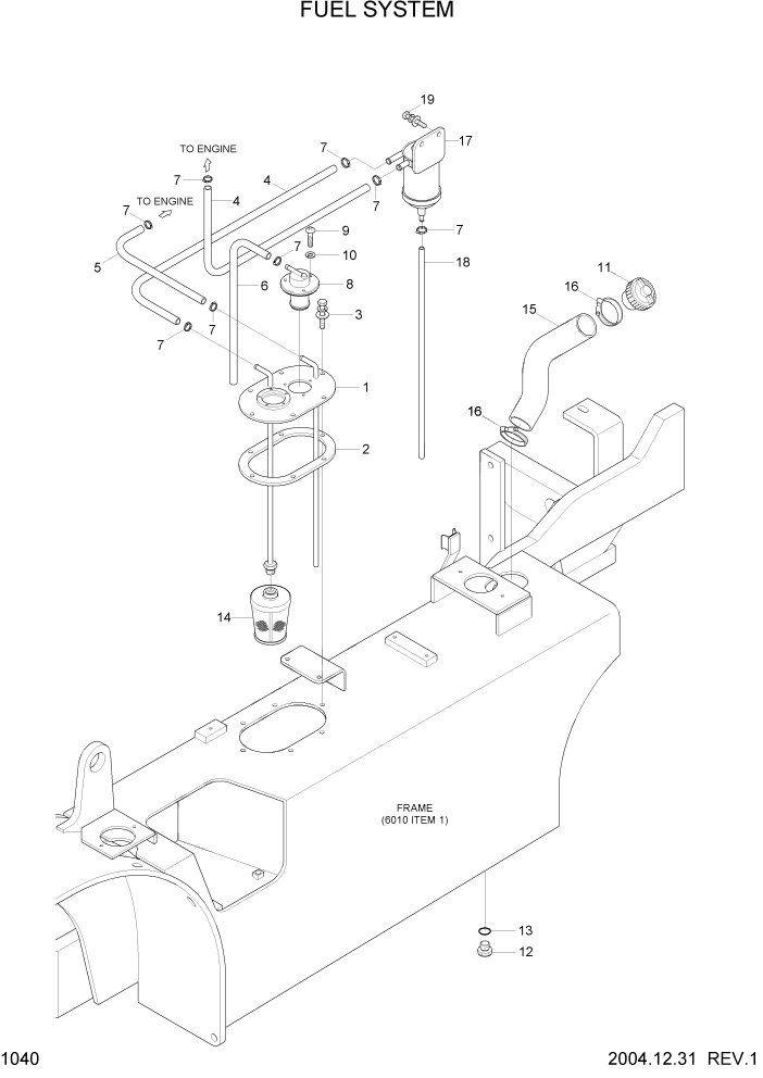 Схема запчастей Hyundai HDF20/HDF25/HDF30-5 - PAGE 1040 FUEL SYSTEM СИСТЕМА ДВИГАТЕЛЯ