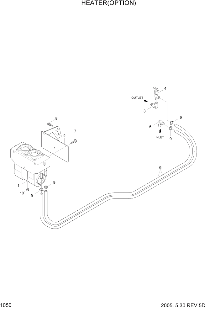 Схема запчастей Hyundai HDF20/HDF25/HDF30-5 - PAGE 1050 HEATER(OPTION) СИСТЕМА ДВИГАТЕЛЯ