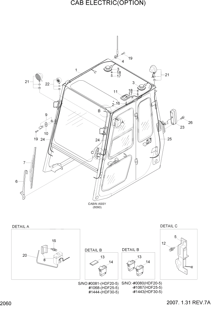 Схема запчастей Hyundai HDF20/HDF25/HDF30-5 - PAGE 2060 CAB ELECTRIC(OPTION) ЭЛЕКТРИЧЕСКАЯ СИСТЕМА