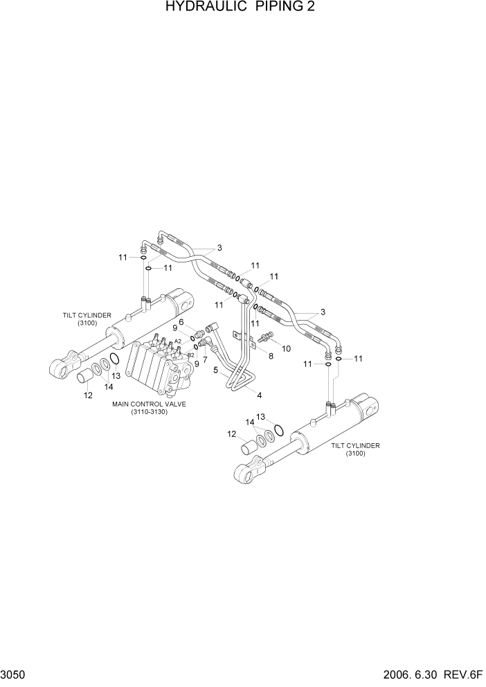 Схема запчастей Hyundai HDF20/HDF25/HDF30-5 - PAGE 3050 HYDRAULIC PIPING 2 ГИДРАВЛИЧЕСКАЯ СИСТЕМА