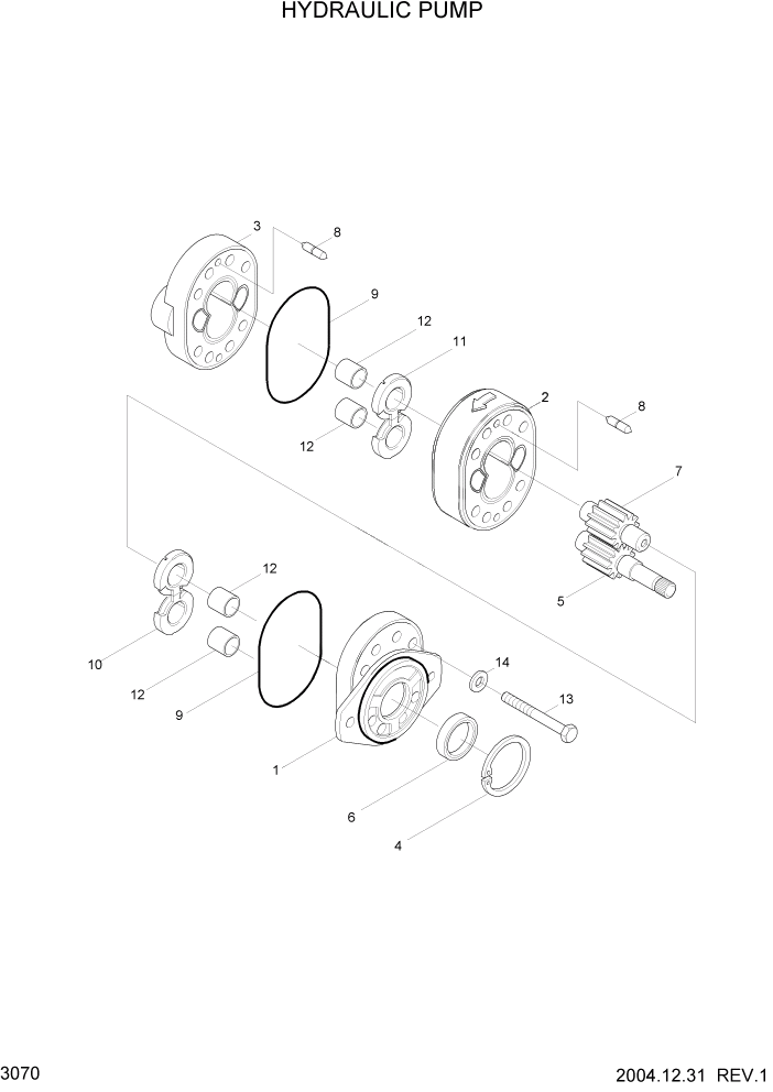 Схема запчастей Hyundai HDF20/HDF25/HDF30-5 - PAGE 3070 HYDRAULIC PUMP ГИДРАВЛИЧЕСКАЯ СИСТЕМА