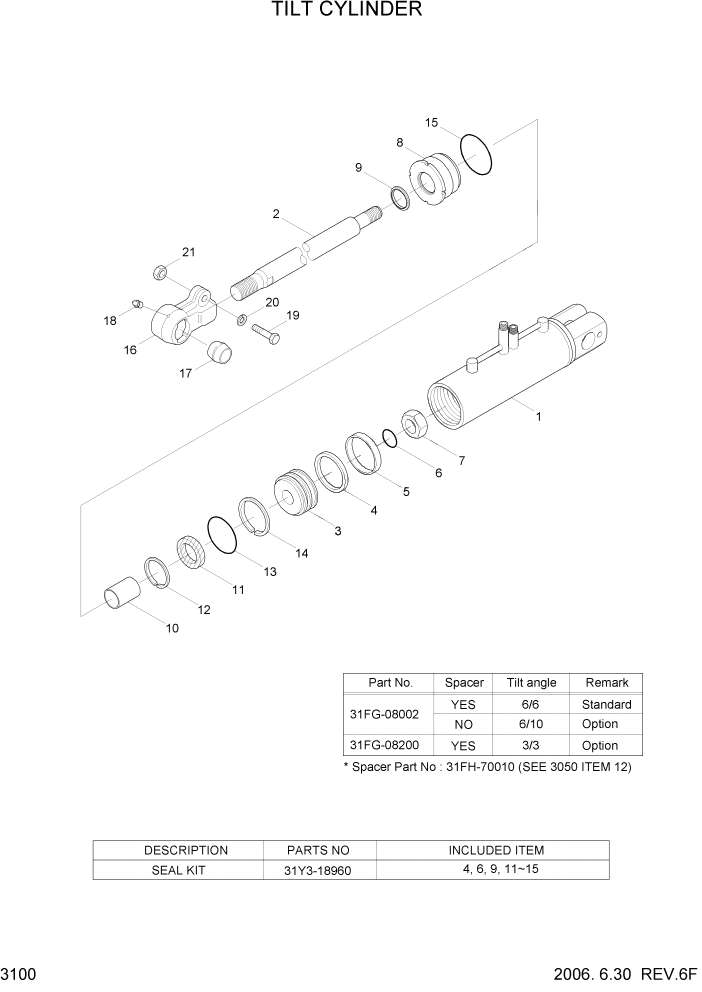 Схема запчастей Hyundai HDF20/HDF25/HDF30-5 - PAGE 3100 TILT CYLINDER ГИДРАВЛИЧЕСКАЯ СИСТЕМА