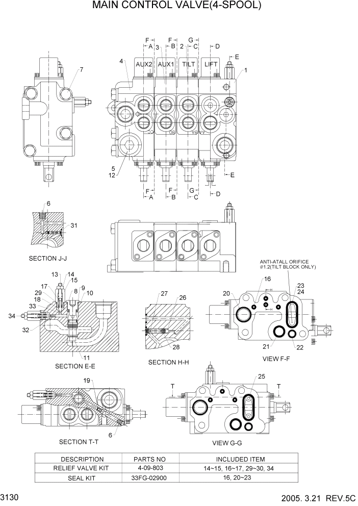 Схема запчастей Hyundai HDF20/HDF25/HDF30-5 - PAGE 3130 MAIN CONTROL VAVLE(4-SPOOL) ГИДРАВЛИЧЕСКАЯ СИСТЕМА