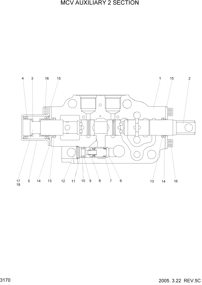 Схема запчастей Hyundai HDF20/HDF25/HDF30-5 - PAGE 3170 MCV AUXILIARY 2 SECTION ГИДРАВЛИЧЕСКАЯ СИСТЕМА