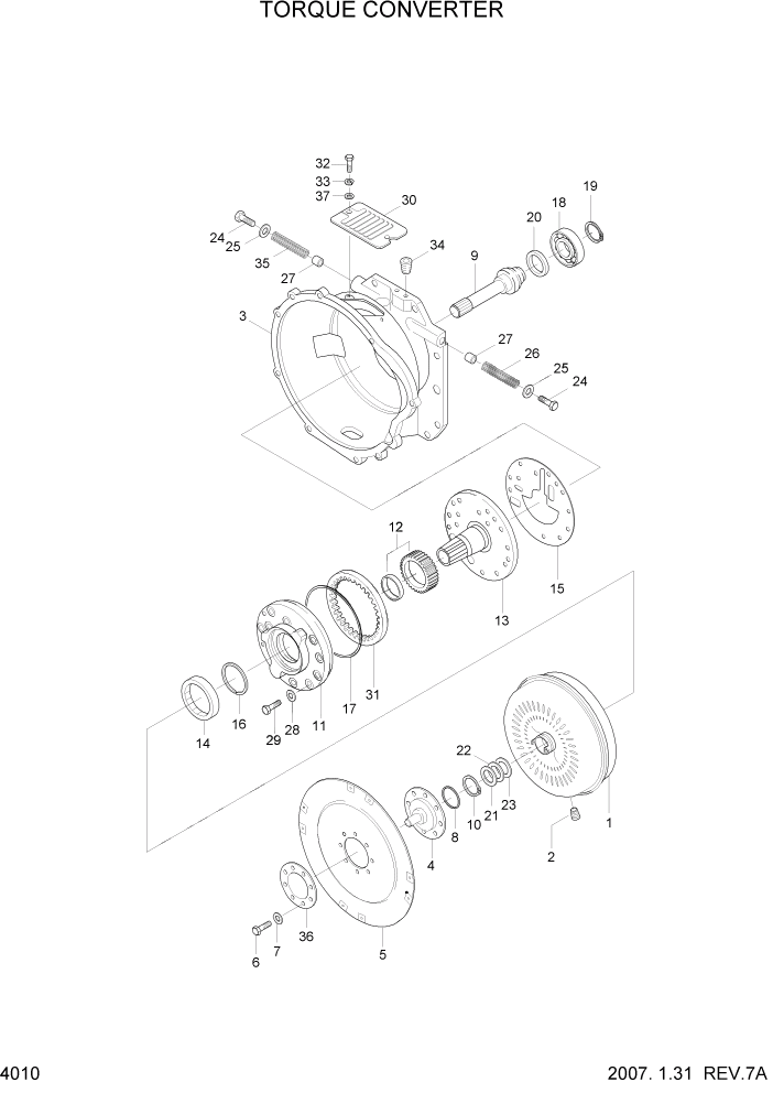 Схема запчастей Hyundai HDF20/HDF25/HDF30-5 - PAGE 4010 TORQUE CONVERTER СИЛОВАЯ СИСТЕМА