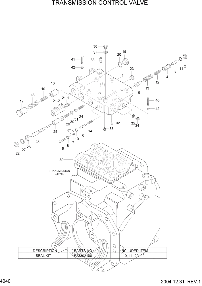 Схема запчастей Hyundai HDF20/HDF25/HDF30-5 - PAGE 4040 TRANSMISSION CONTROL VALVE СИЛОВАЯ СИСТЕМА