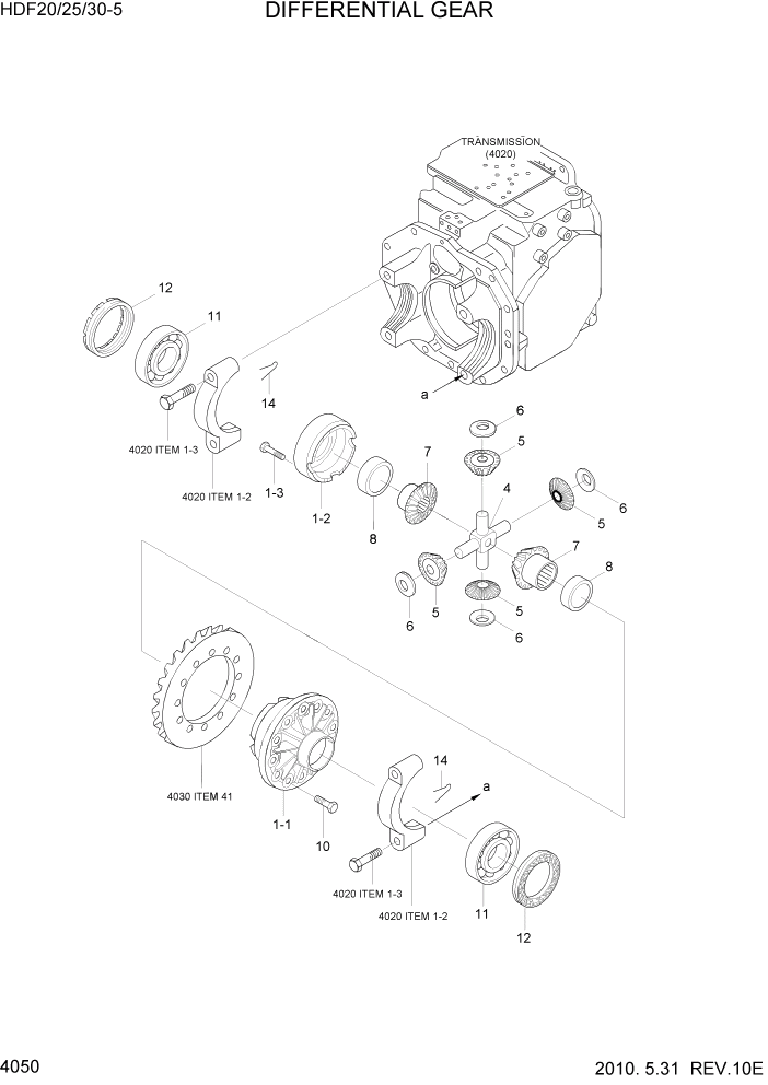 Схема запчастей Hyundai HDF20/HDF25/HDF30-5 - PAGE 4050 DIFFERENTIAL GEAR СИЛОВАЯ СИСТЕМА