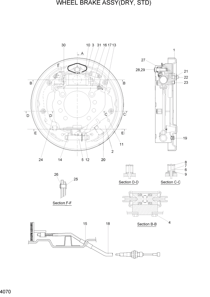 Схема запчастей Hyundai HDF20/HDF25/HDF30-5 - PAGE 4070 WHEEL BRAKE ASSY(DRY) СИЛОВАЯ СИСТЕМА